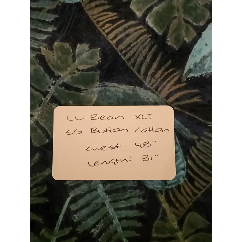LL Bean Shirt Mens XL Tall Short Sleeve Hawaiian Camp Floral Green Blue Casual